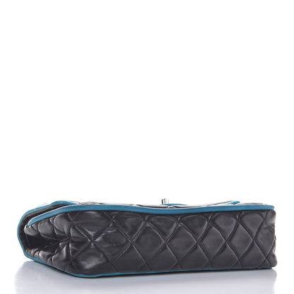 Chanel Lambskin Quilted Medium Double Flap Black Turquoise 5 of 13
