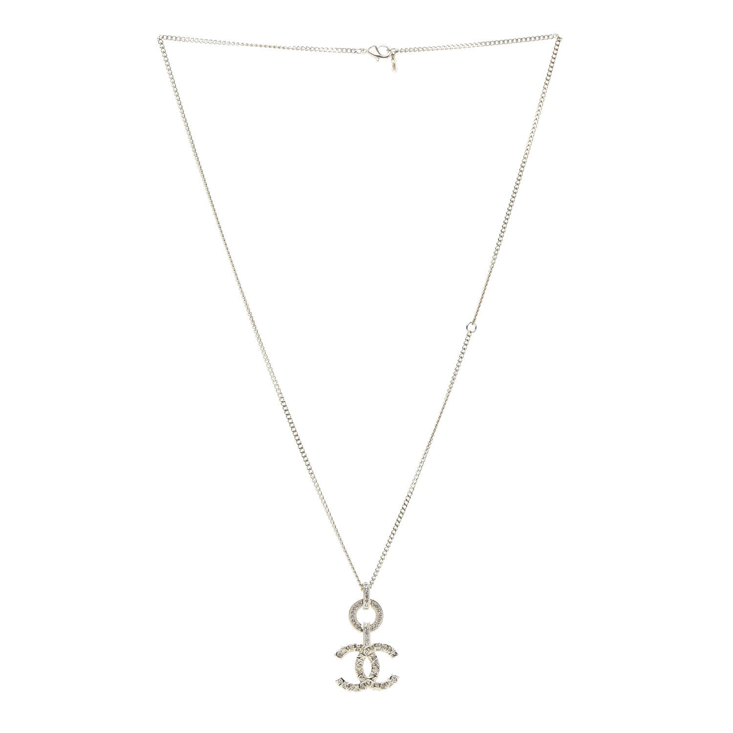 Chanel Crystal CC Logo Pendant Necklace Gold 3 of 6