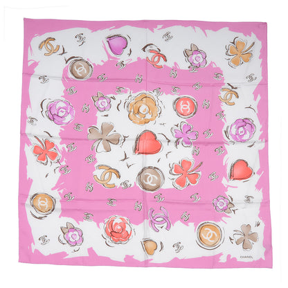 Chanel Silk CC Camellia Clover Heart Scarf Pink 2 of 5
