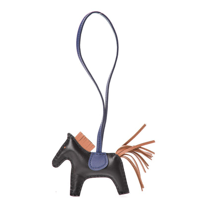 Hermes Milo Lambskin Grigri Rodeo Horse Bag Charm PM Black Bleu Saphir Gold 1 of 5