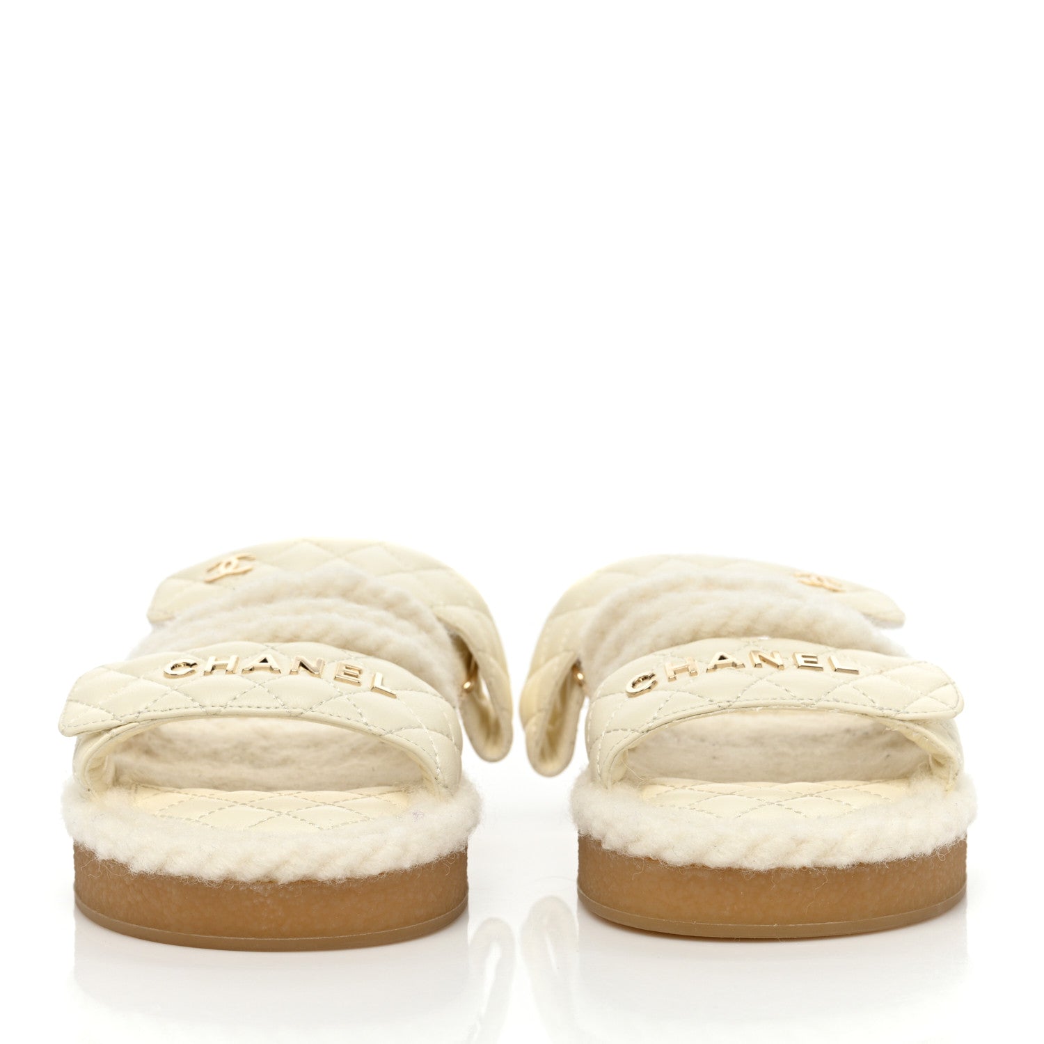 Chanel Cord Lambskin Quilted Logo Mules 37 Ivory 2 of 8