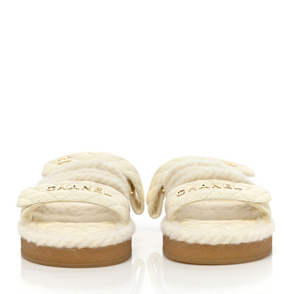 Chanel Cord Lambskin Quilted Logo Mules 37 Ivory 2 of 8