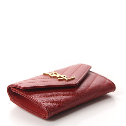 Saint Laurent Grain De Poudre Matelasse Chevron Small Monogram Envelope Wallet New Red 4 of 7
