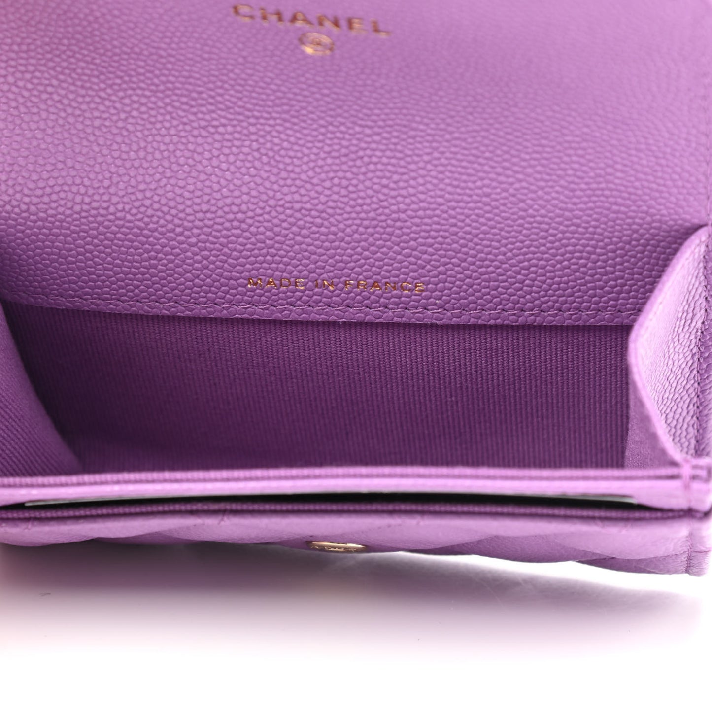 Caviar Quilted Flap Card Holder Wallet Purple