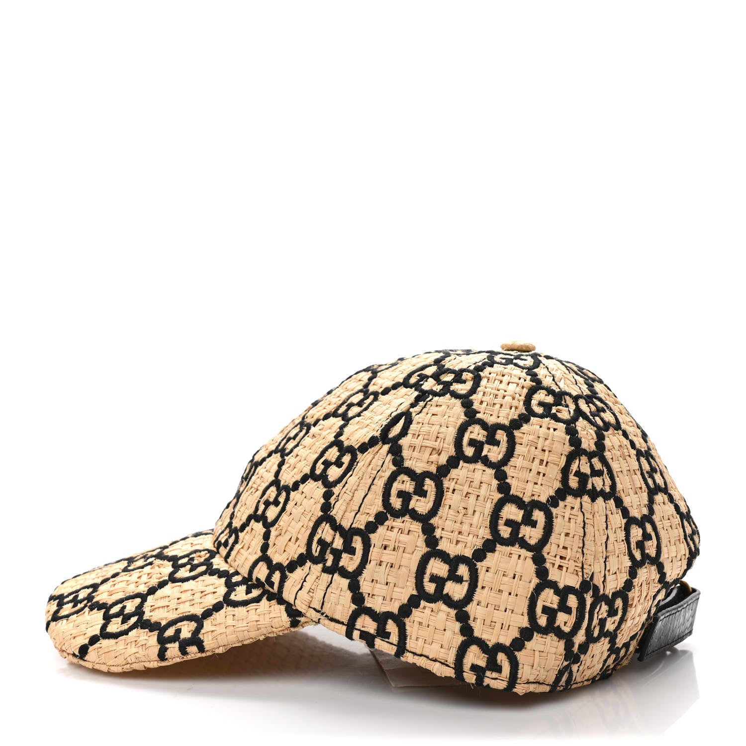 Gucci Raffia GG Monogram Elaphe Embroidered Aisha Baseball Hat L Ivory Black 4 of 9