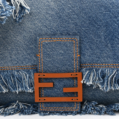 Fendi Denim Lavato Cuoio Frayed Baguette Denim Chiaro Cuoio 8 of 10