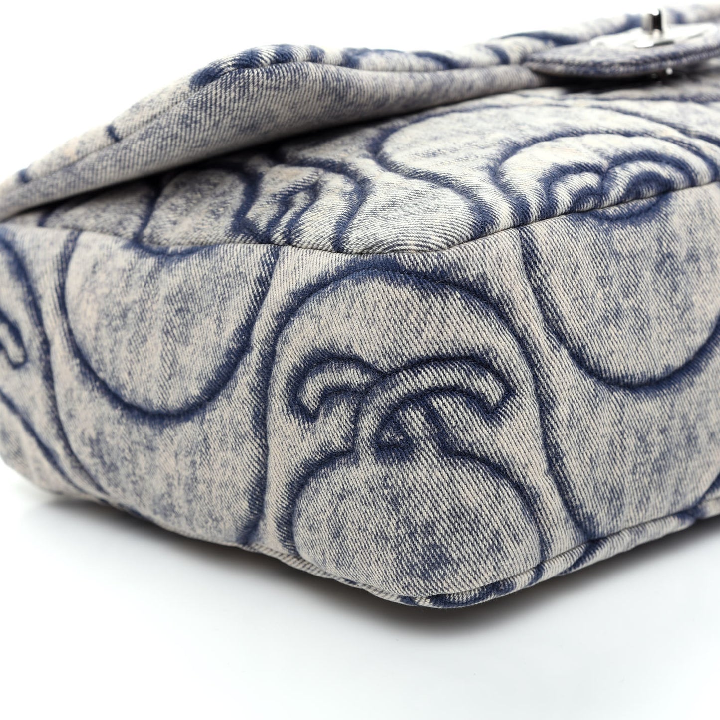Denim Embossed CC Logo Print Jumbo Single Flap Blue