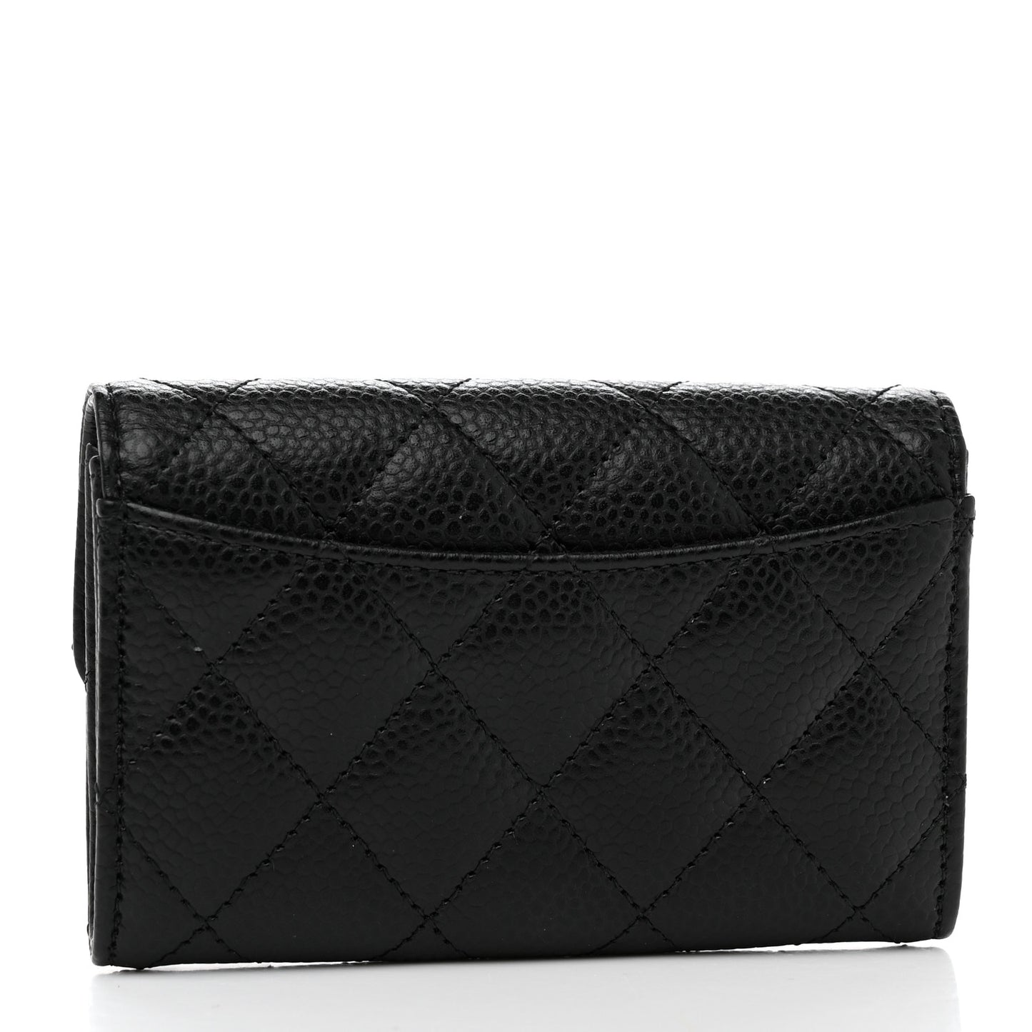 Caviar Quilted Flap Card Holder Wallet Black