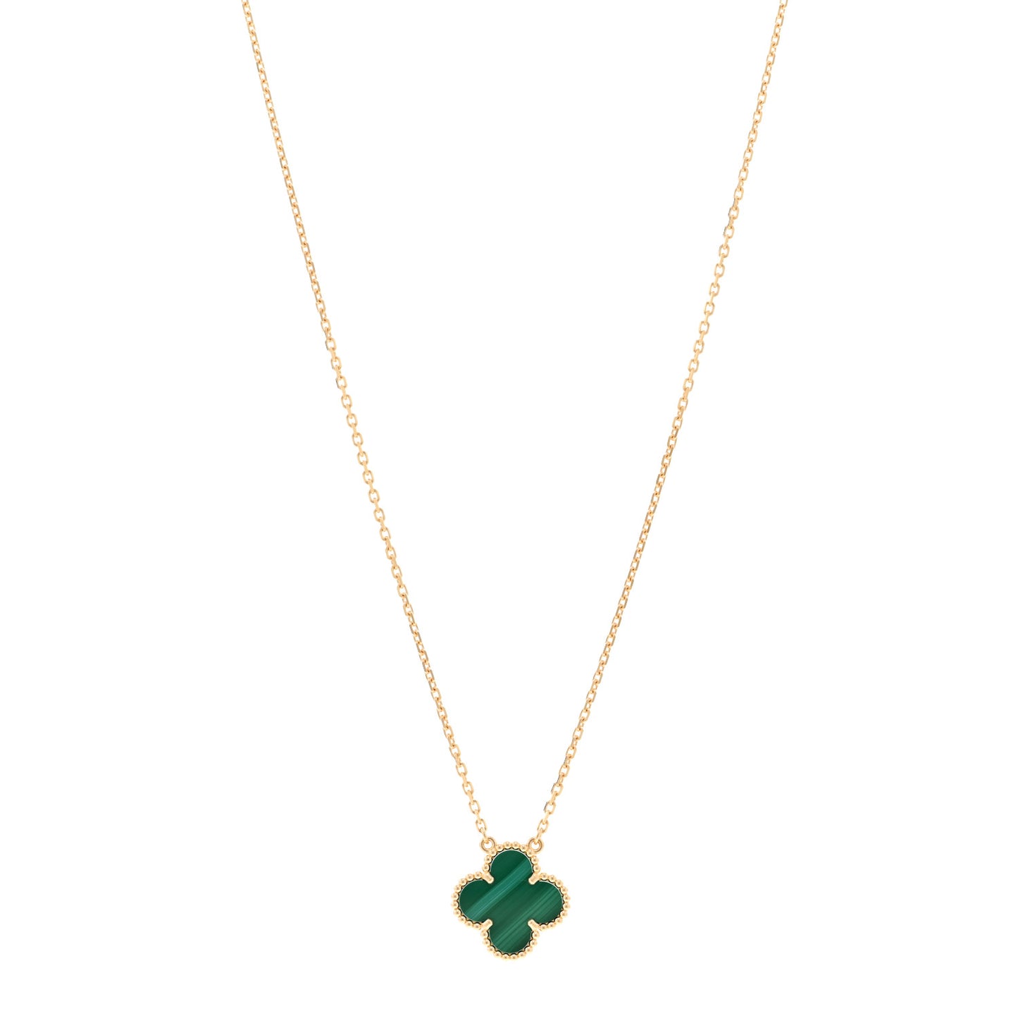 18K Yellow Gold Malachite Vintage Alhambra Pendant Necklace