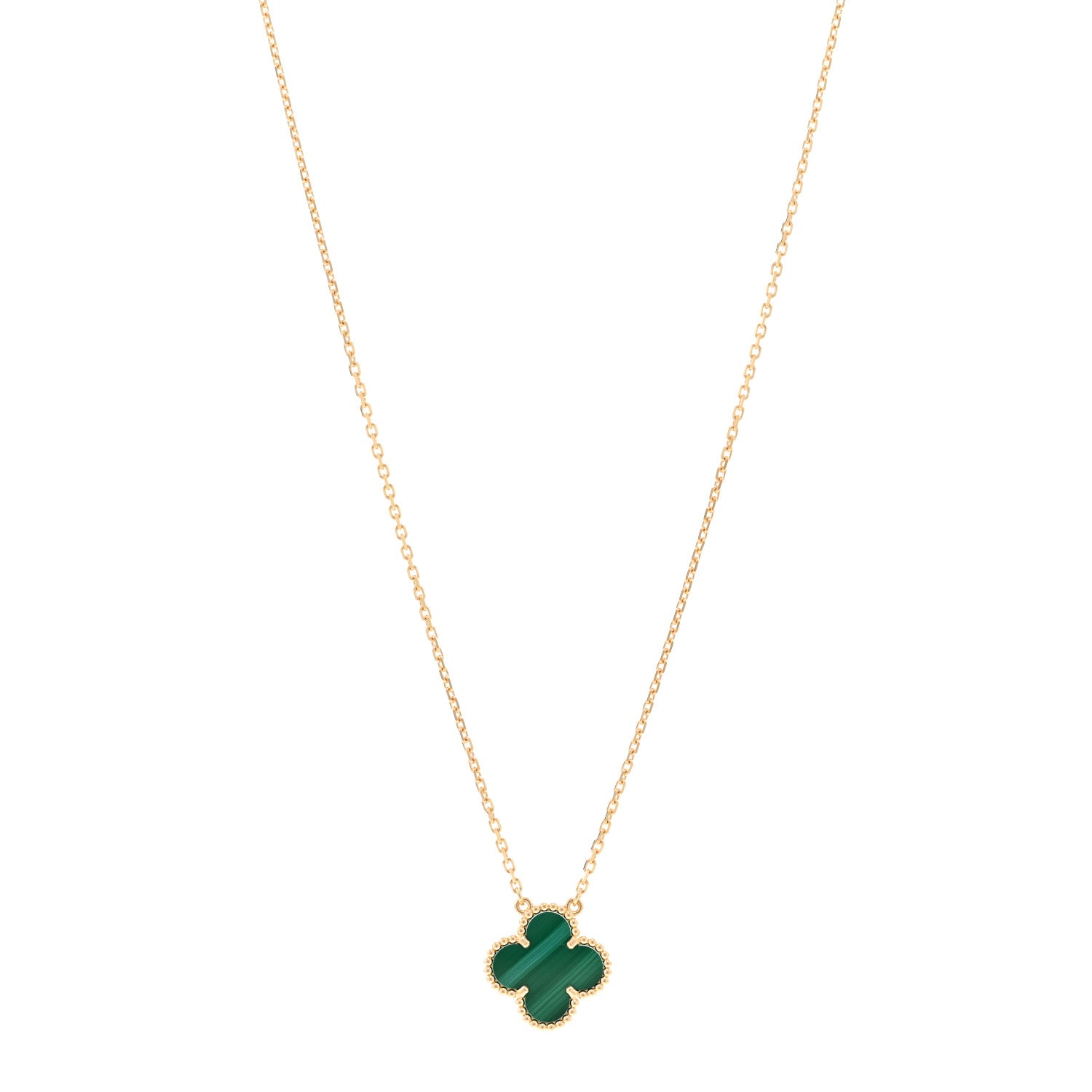 Van Cleef & Arpels 18K Yellow Gold Malachite Vintage Alhambra Pendant Necklace 1 of 5