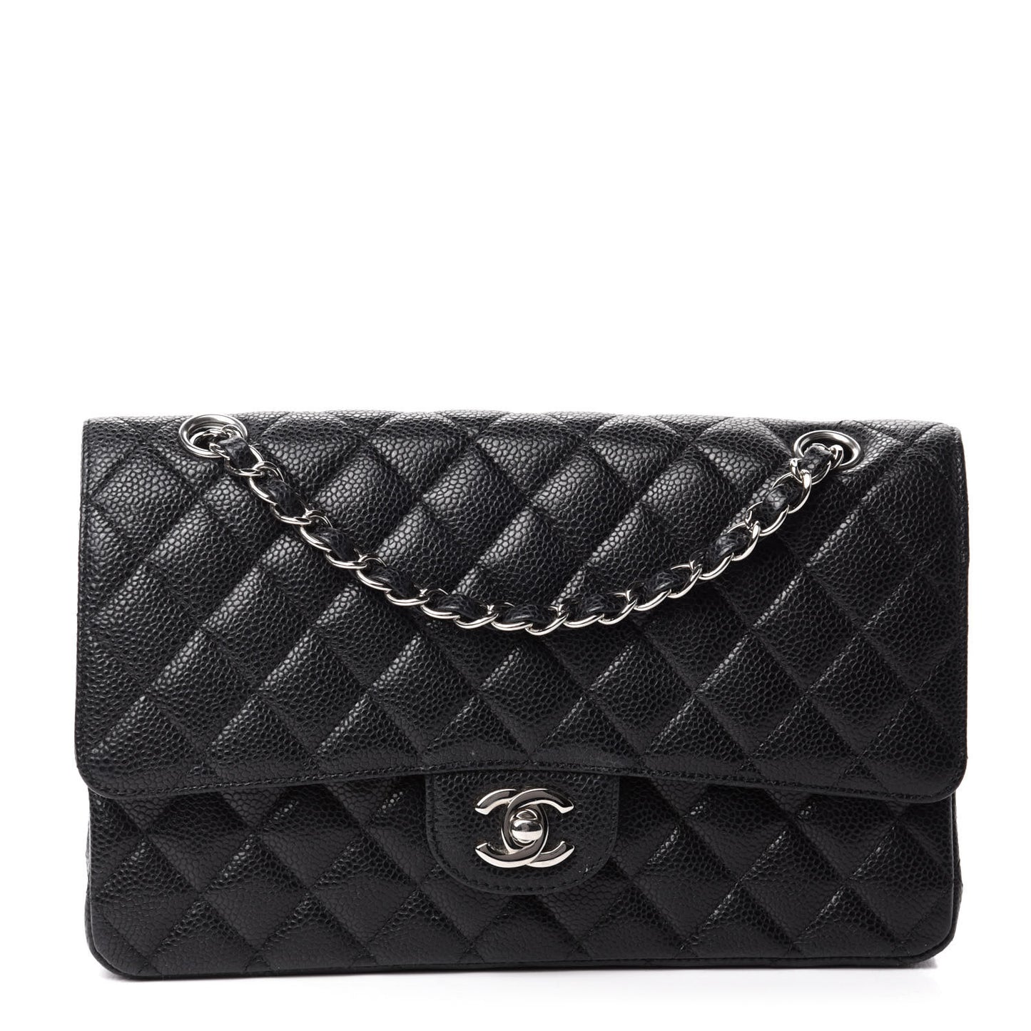 Caviar Quilted Medium Double Flap Black