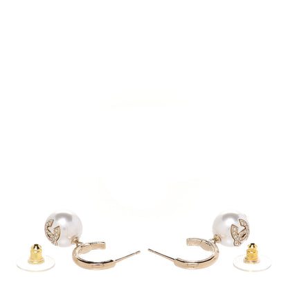 Chanel Pearl Crystal CC Drop Earrings Gold Pearly White 3 of 5