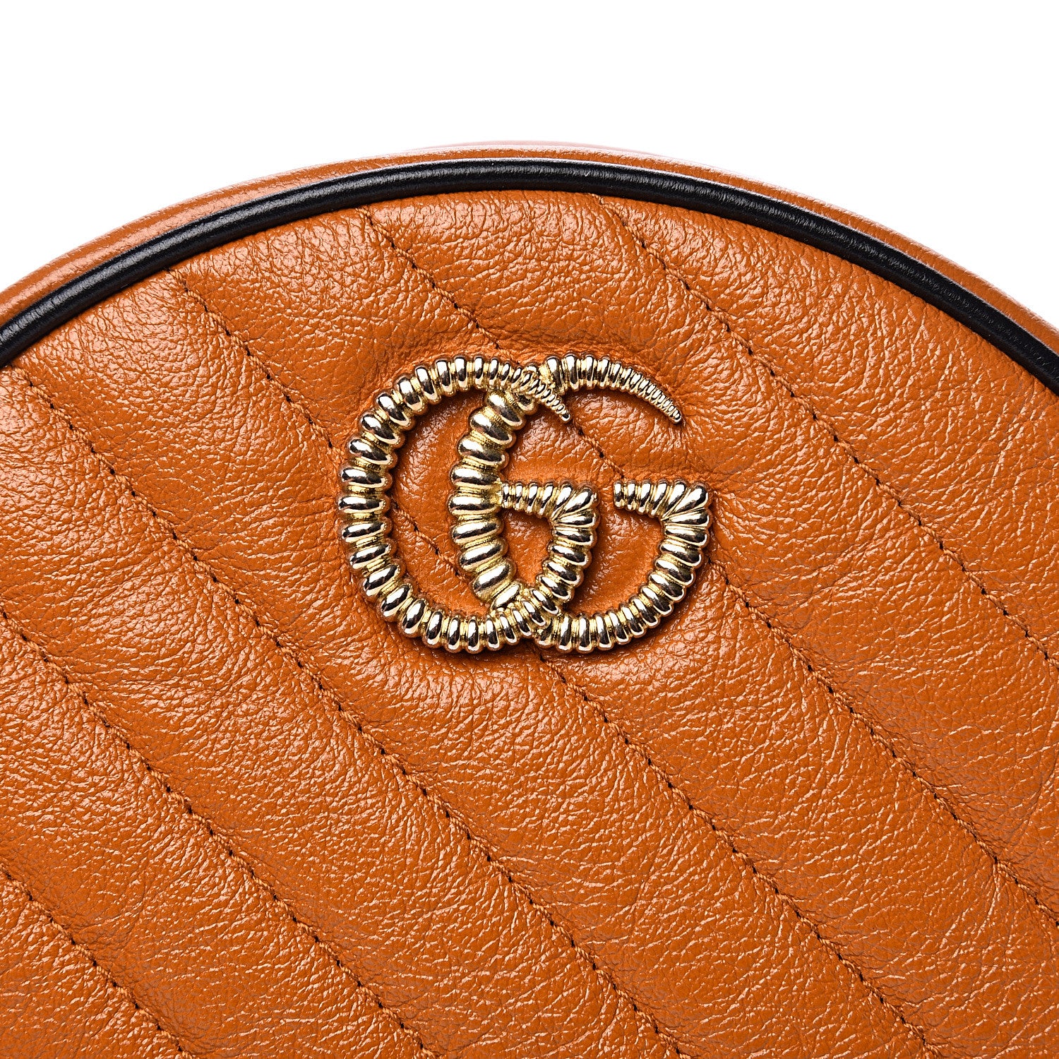 Gucci Azalea Calfskin Matelasse Diagonal Mini Torchon GG Marmont Round Shoulder Bag Cognac Black 7 of 10