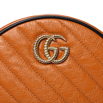 Gucci Azalea Calfskin Matelasse Diagonal Mini Torchon GG Marmont Round Shoulder Bag Cognac Black 7 of 10