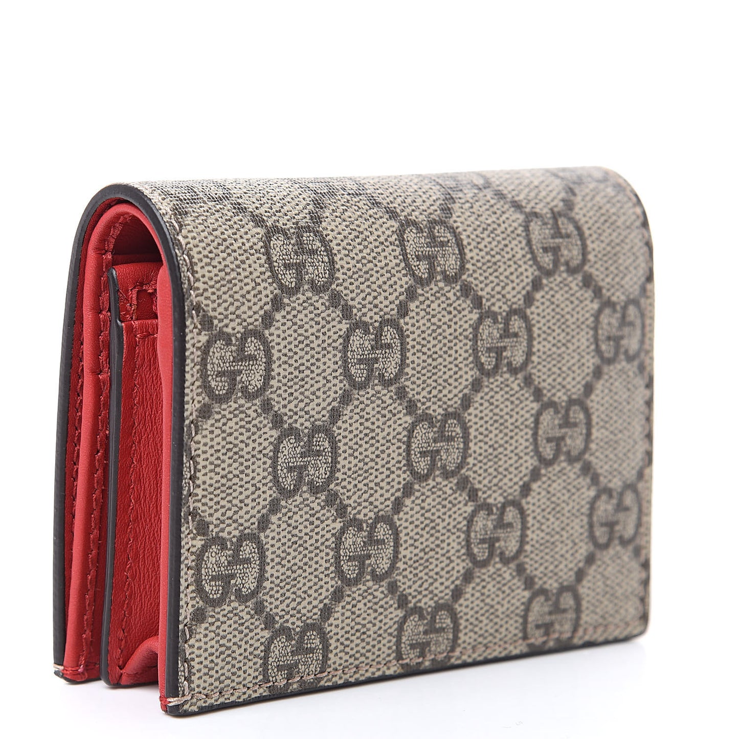 GG Supreme Monogram Bosco Patch Card Case Wallet Beige Malva Hibiscus Red