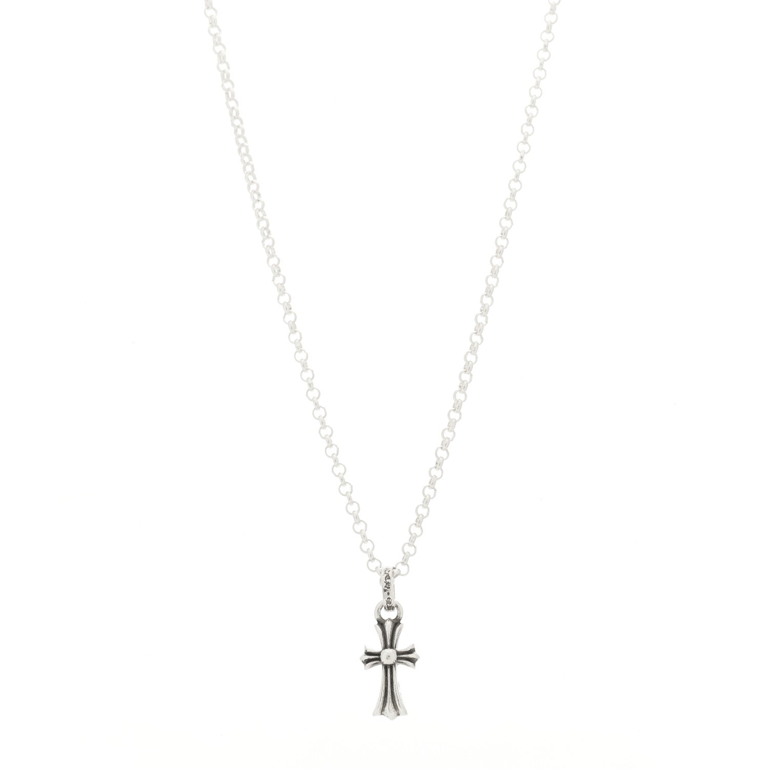 Chrome Hearts Sterling Silver Baby Fat Cross Pendant Roll Chain Necklace 1 of 6