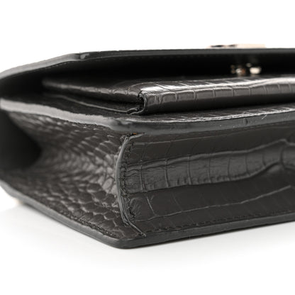 Saint Laurent Calfskin Crocodile Embossed Monogram Sunset Chain Wallet Graphite 9 of 12