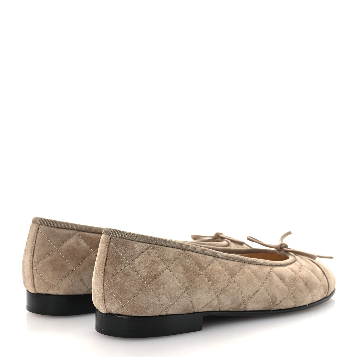 Chanel Suede Calfskin Quilted Cap Toe CC Ballerina Flats 36.5 Dark Beige 5 of 12