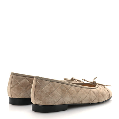 Chanel Suede Calfskin Quilted Cap Toe CC Ballerina Flats 36.5 Dark Beige 5 of 12