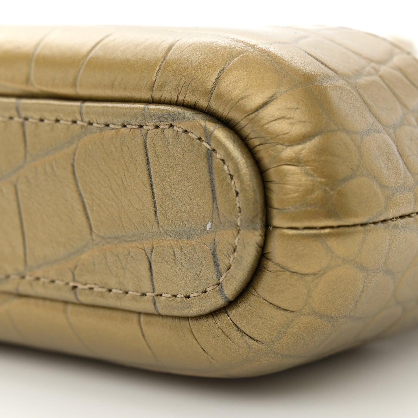 Metallic Calfskin Crocodile Embossed Small Gabrielle Clutch With Chain Gold