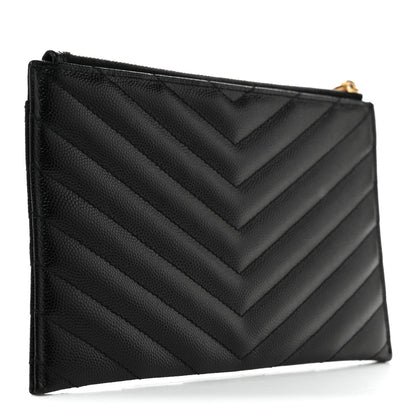 Saint Laurent Grain De Poudre Chevron Monogram Bill Pouch Black 3 of 8