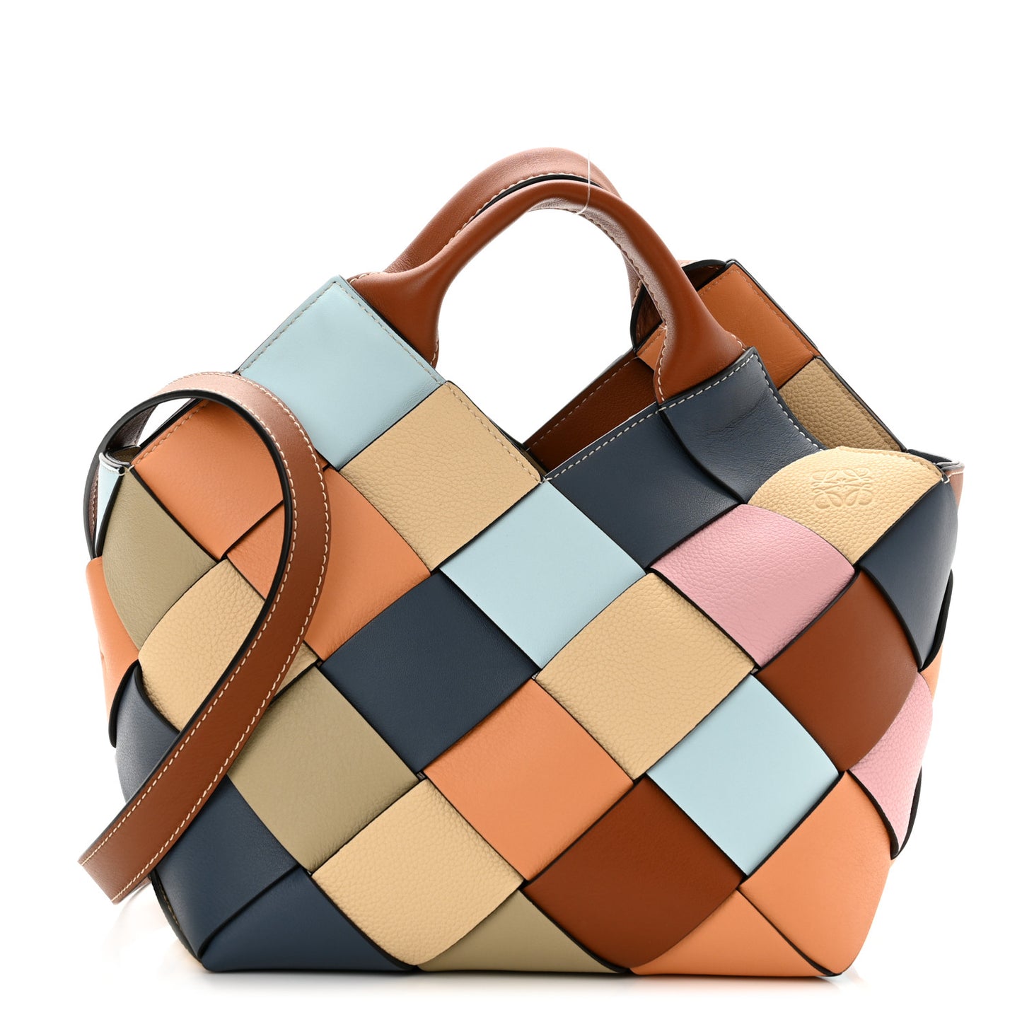 Calfskin Small Woven Basket Surplus Bag Soft Apricot Crystal Blue