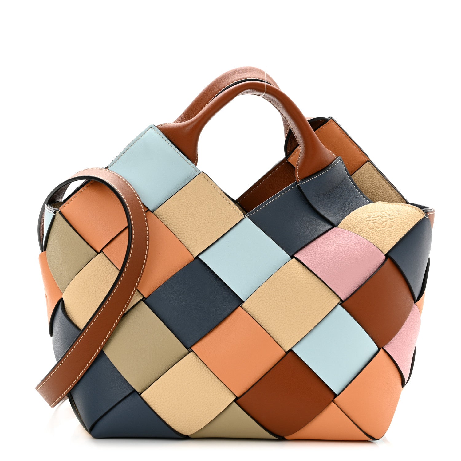 Loewe Calfskin Small Woven Basket Surplus Bag Soft Apricot Crystal Blue 1 of 9
