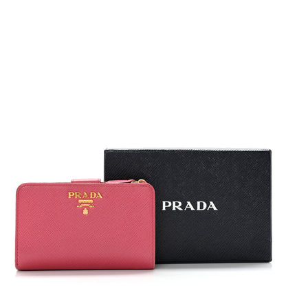 Prada Saffiano Metal Compact Wallet Peonia 13 of 13