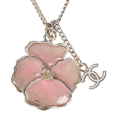 Chanel Enamel Camellia CC Necklace Gold Pink 4 of 5