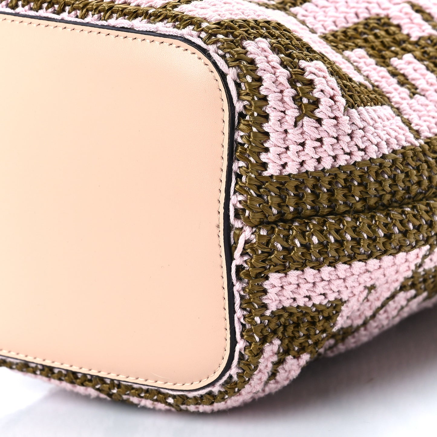 Raffia Vitello King F is Fendi FF Crochet Mini Mon Tresor Bucket Bag Natural Light Rose