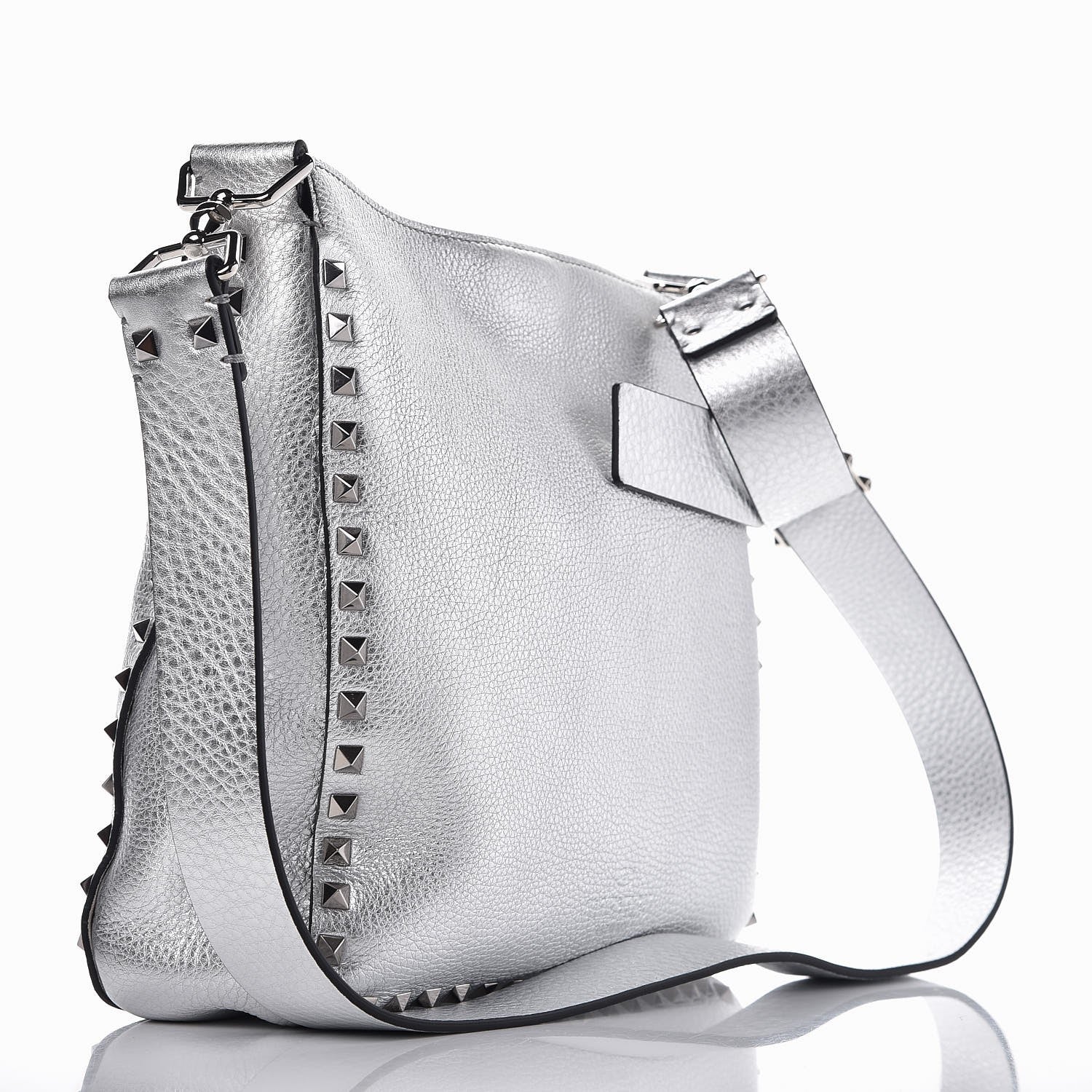 Valentino Garavani Metallic Pebbled Calfskin Small Rockstud Flip-Lock Messenger Bag Silver 3 of 6