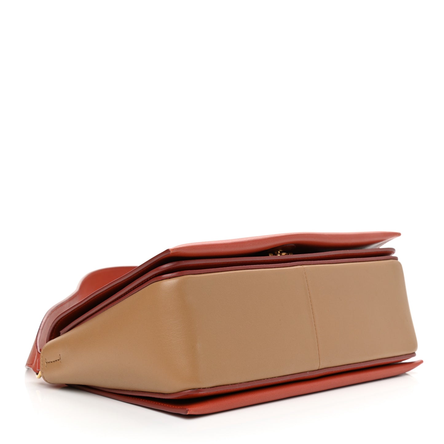 Shiny Smooth Calfskin Medium Frame Shoulder Bag Red Tan