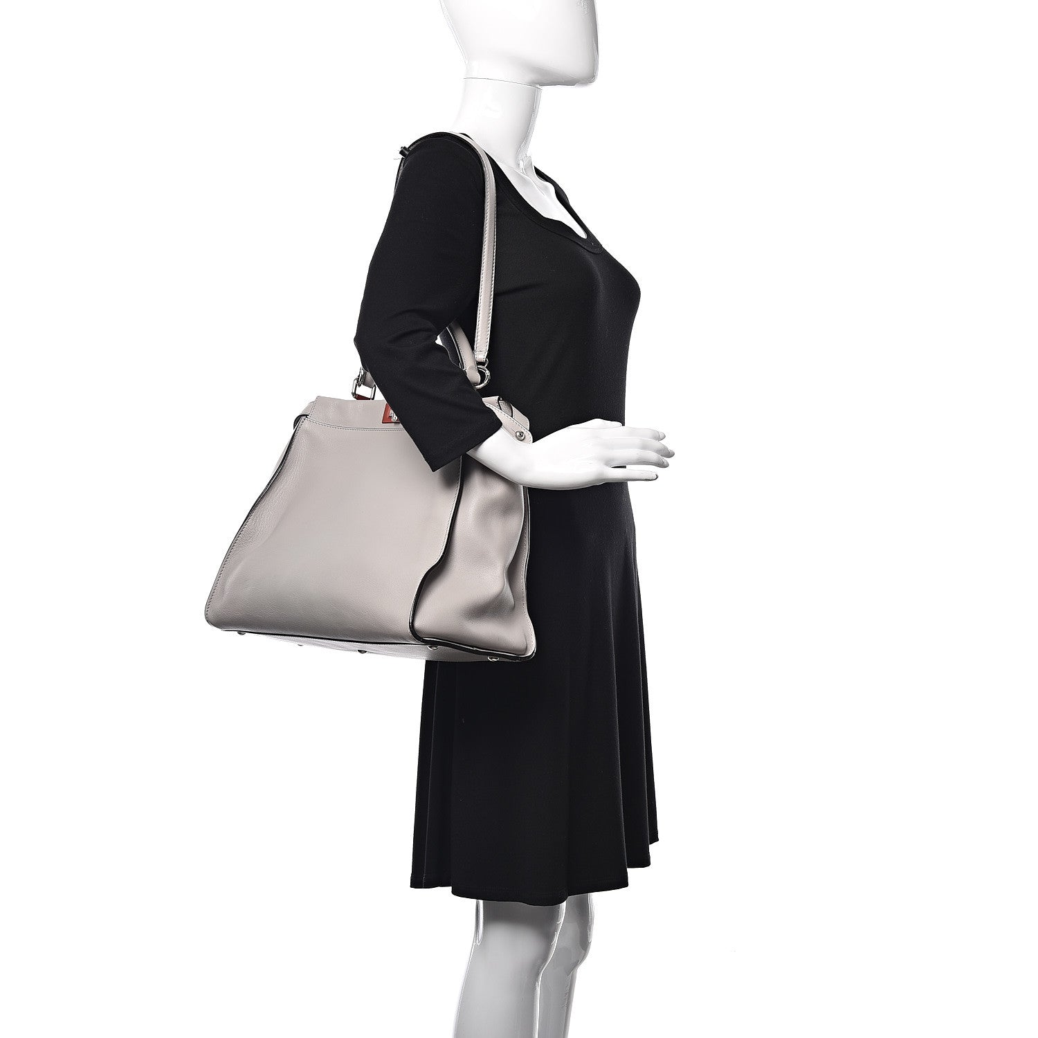 Fendi Vitello Dolce Shiny Nappa Large Peekaboo Iconic Satchel Grey 2 of 13