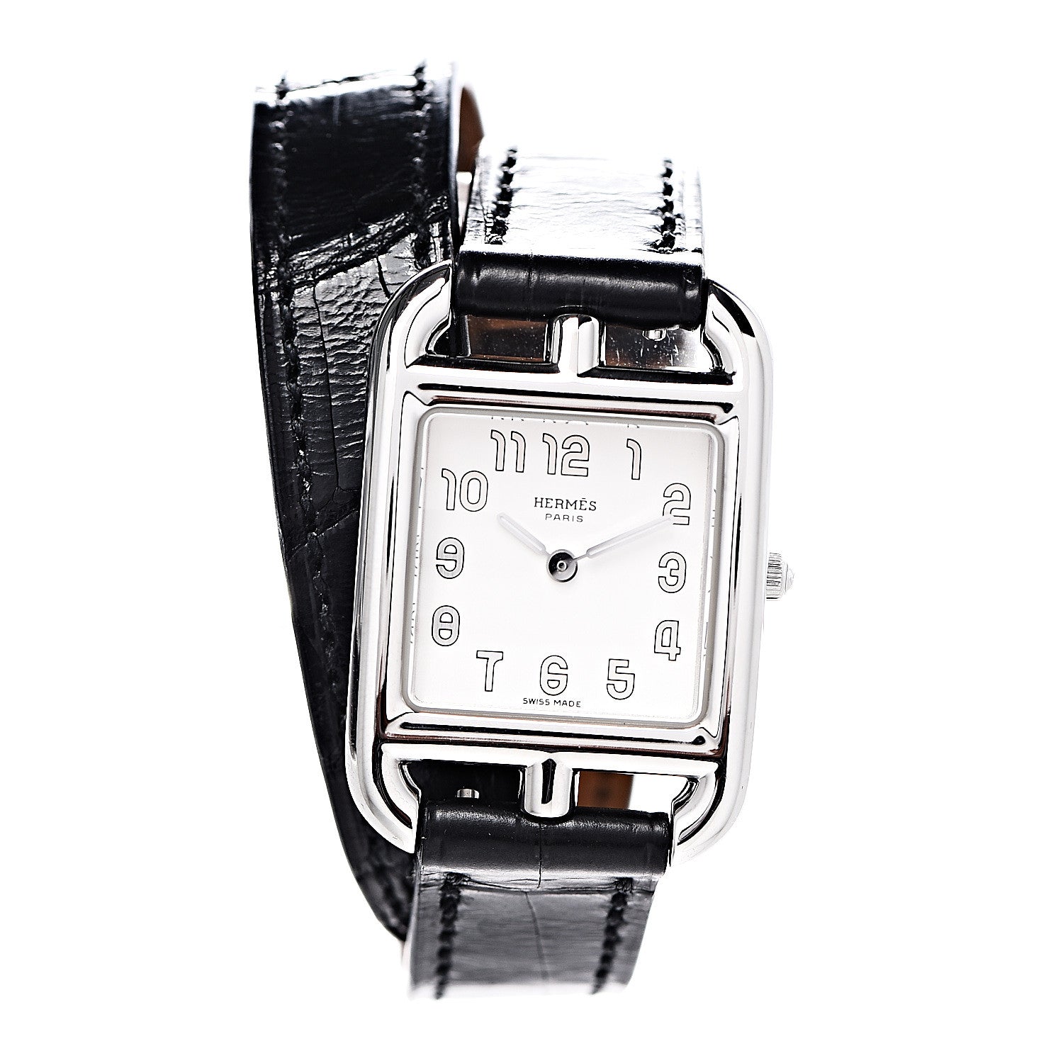 Hermes Stainless Steel Alligator 23mm Cape Cod Quartz Watch Noir 1 of 7