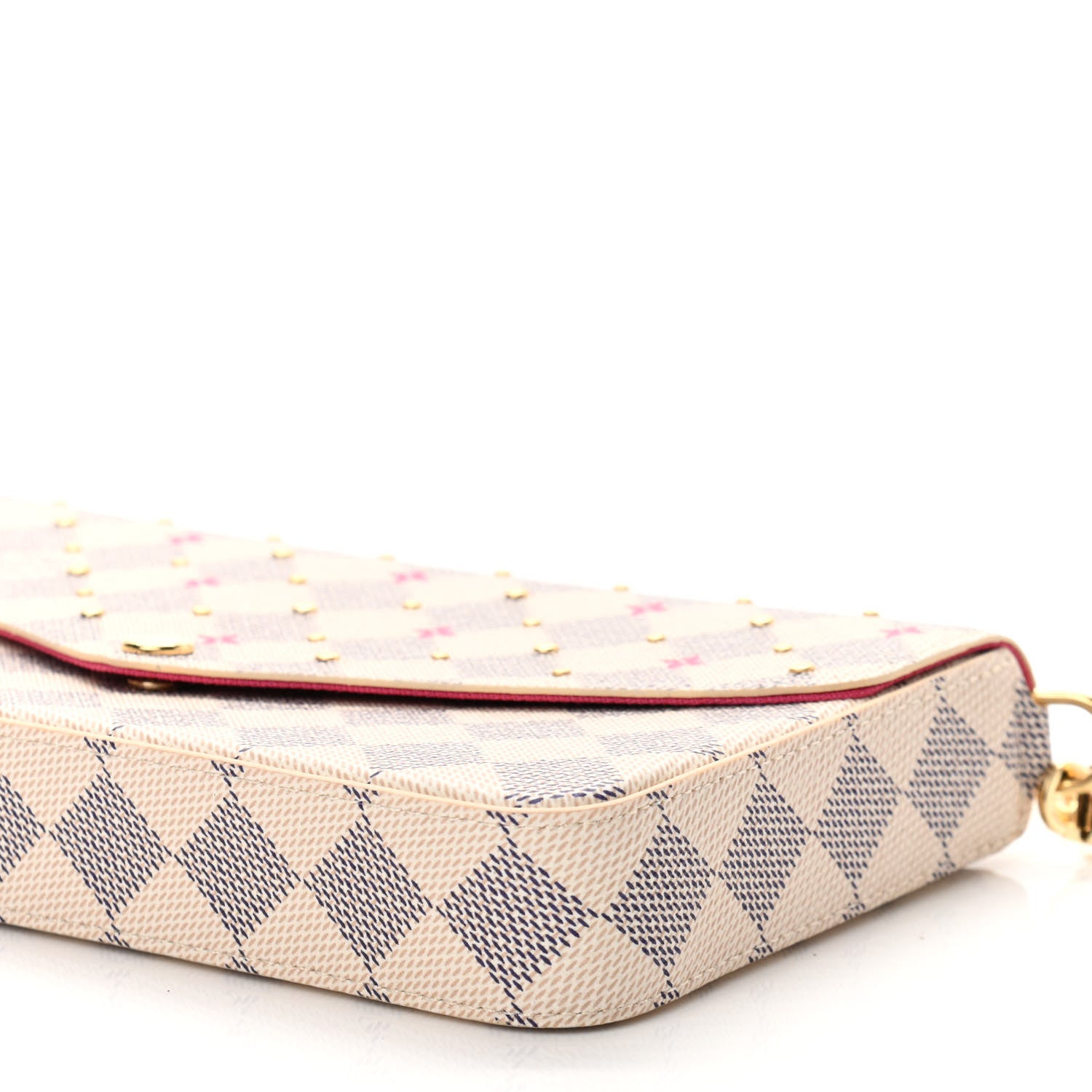 Louis Vuitton Damier Azur Studded Pochette Felicie Chain Wallet Fuchsia 10 of 10