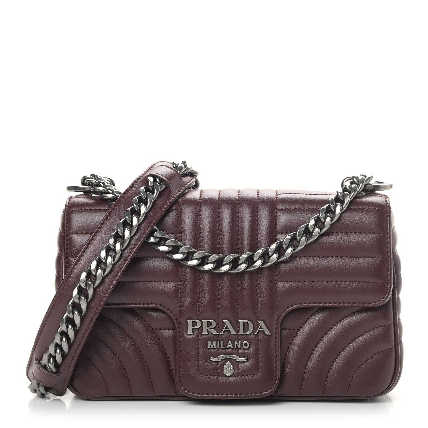 Prada Soft Calfskin Impunture Diagramme Small Chain Flap Shoulder Bag Granato 1 of 10