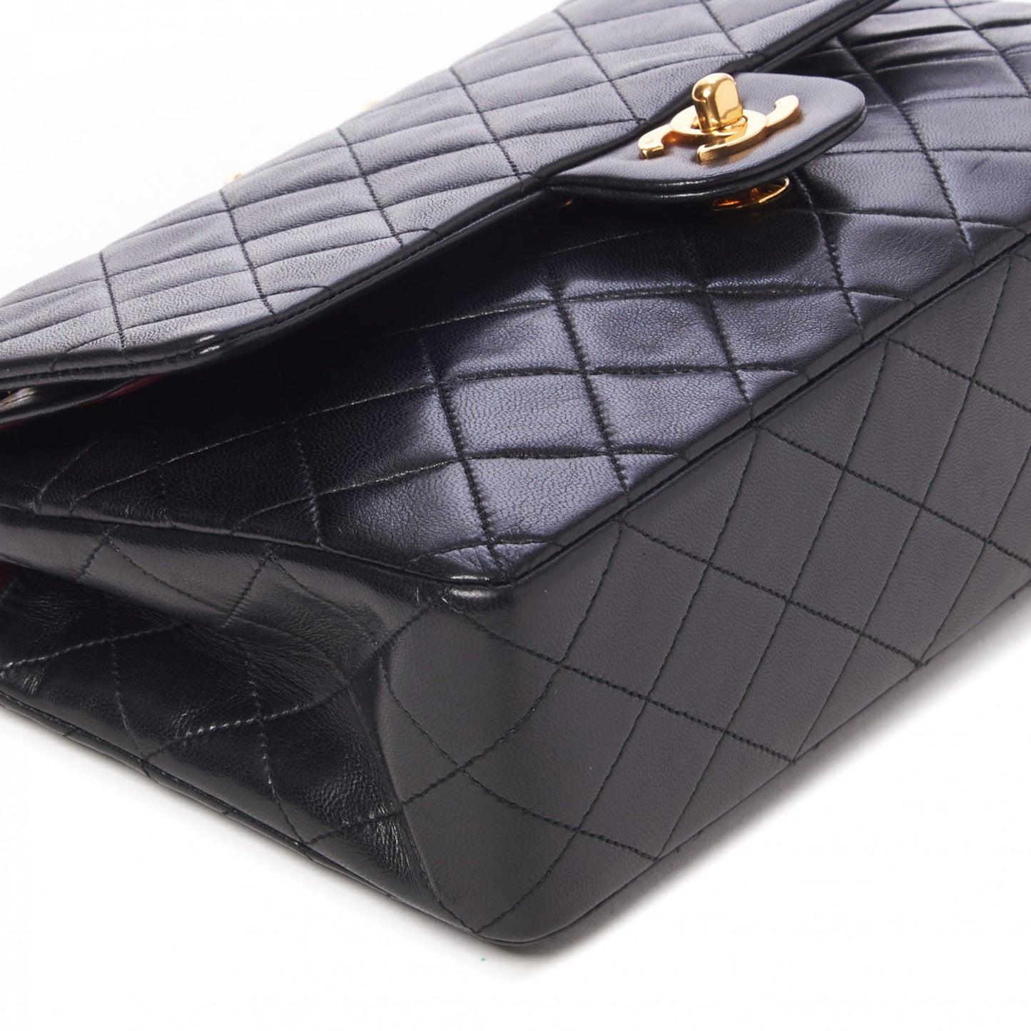 Lambskin Quilted Medium Double Flap Black