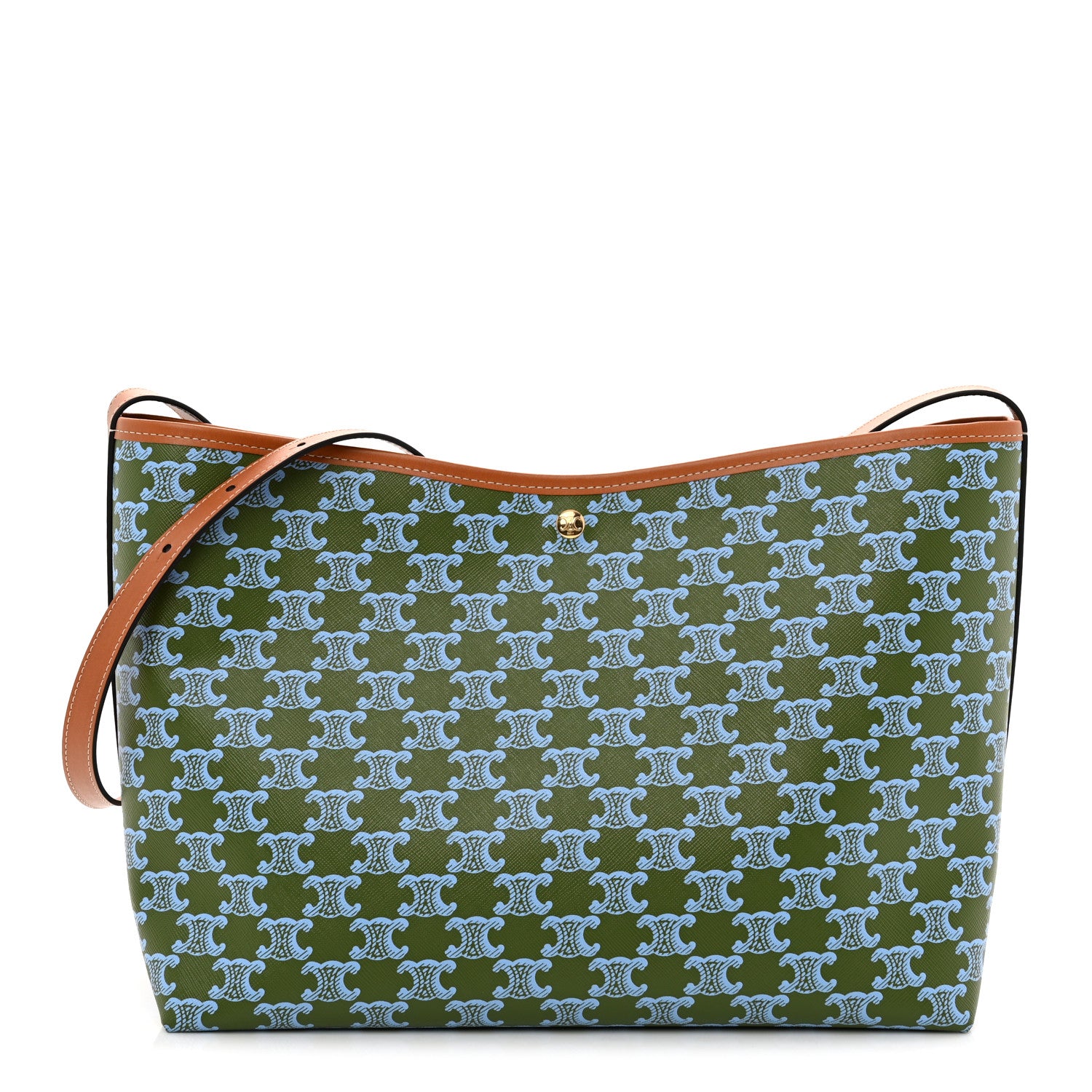 Celine Triomphe Canvas Calfskin Soft Shopper Tote Light Kaki Sky Blue 1 of 11