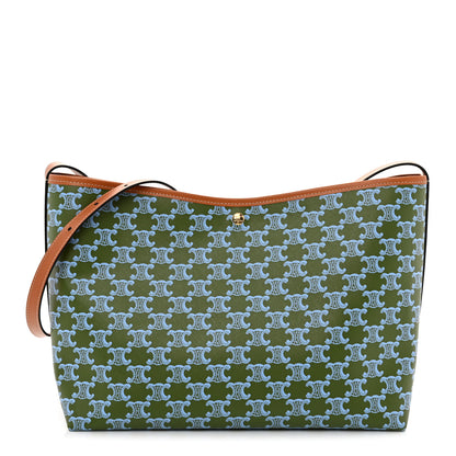 Celine Triomphe Canvas Calfskin Soft Shopper Tote Light Kaki Sky Blue 1 of 11