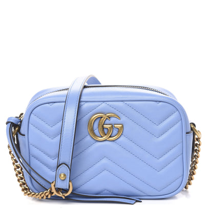 Gucci Calfskin Matelasse Mini GG Marmont Chain Shoulder Bag Clear Sky Blue 1 of 9