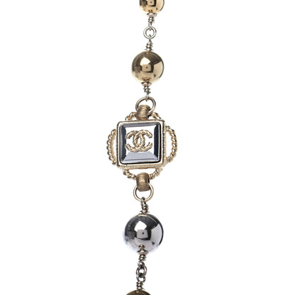 Chanel Pearl Bead Enamel CC Long Necklace Gold Silver 3 of 4