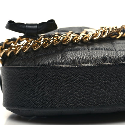 Chanel Shiny Caviar Quilted Bow Pouch Hobo Black 9 of 11