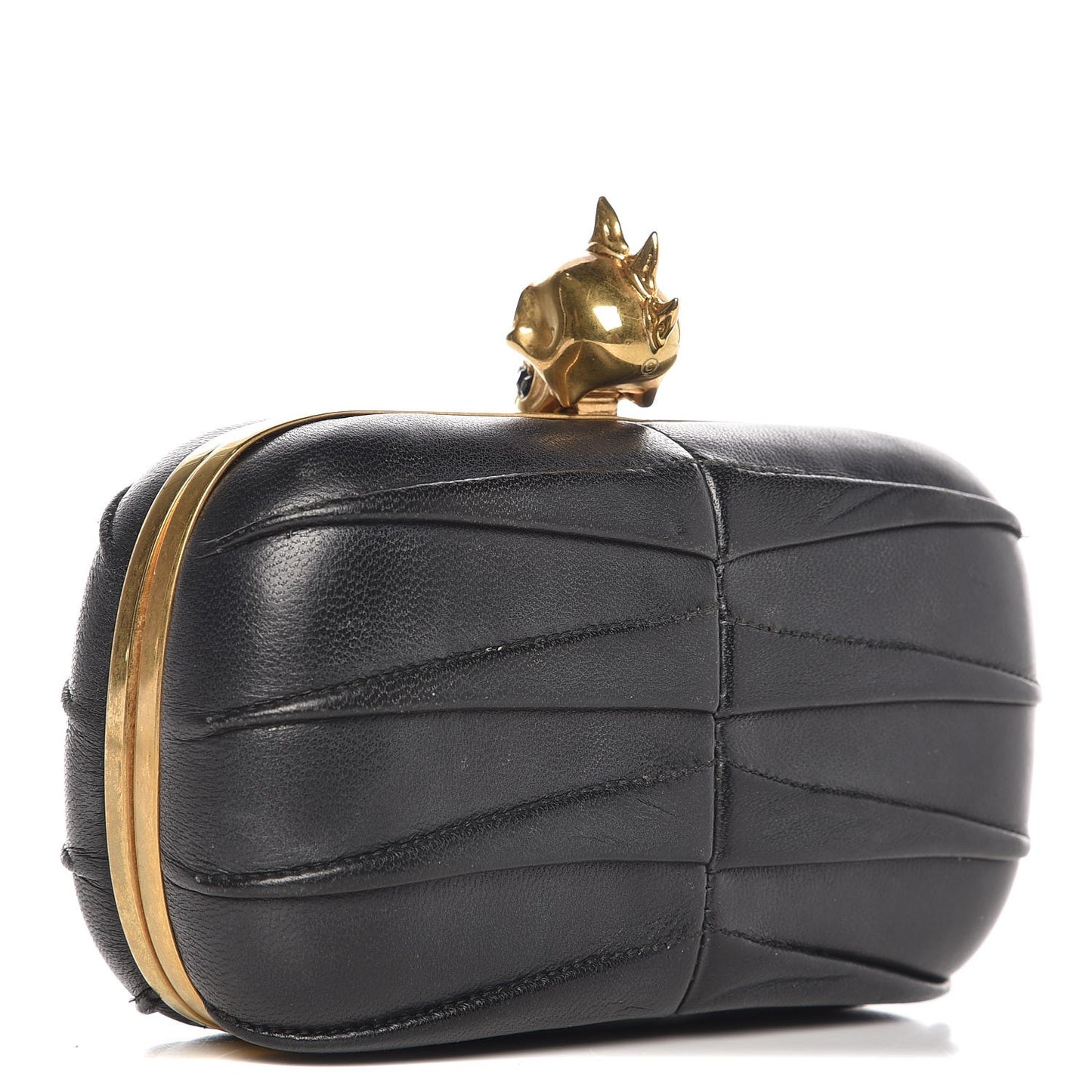 Lambskin Pleated Skull Box Clutch Black