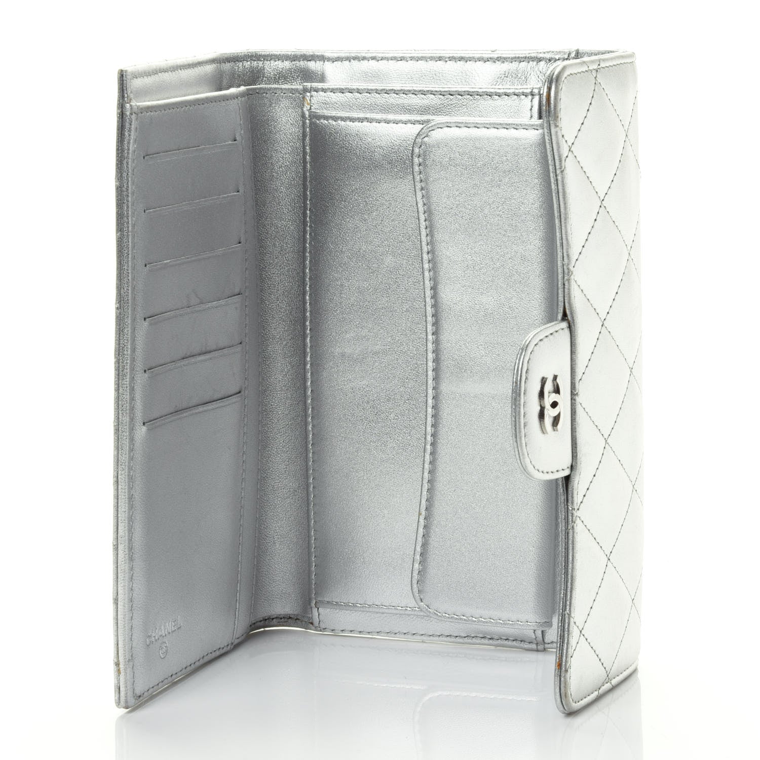 Chanel Metallic Lambskin Quilted Long Flap Wallet Silver 4 of 4