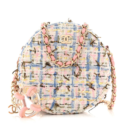 Chanel Tweed Quilted Round Clutch With Chain White Pink Multicolor 1 of 10