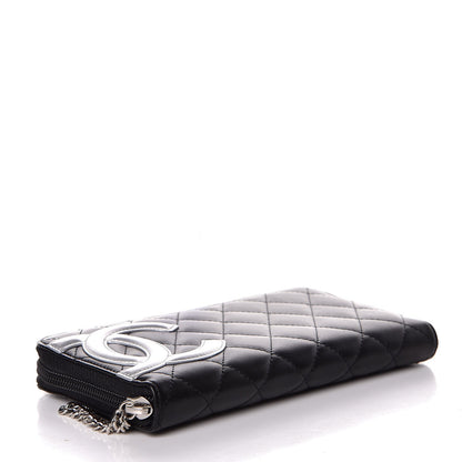Chanel Calfskin Quilted Cambon Large Gusset Zip Around Wallet Black Silver 4 of 9
