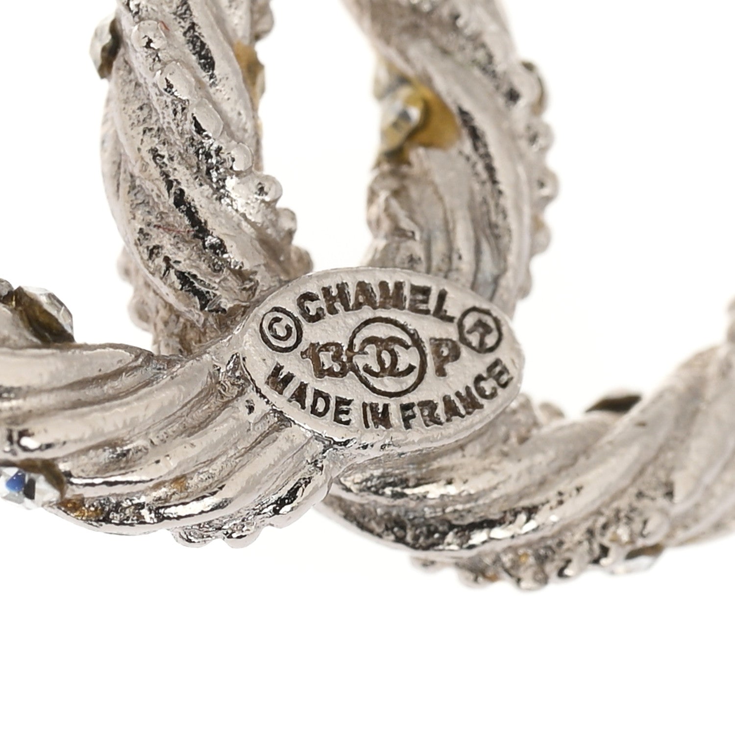 Chanel Crystal Twisted CC Earrings Silver 4 of 4