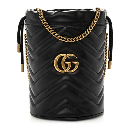 Gucci Calfskin Matelasse Mini GG Marmont 2.0 Bucket Bag Black 1 of 9