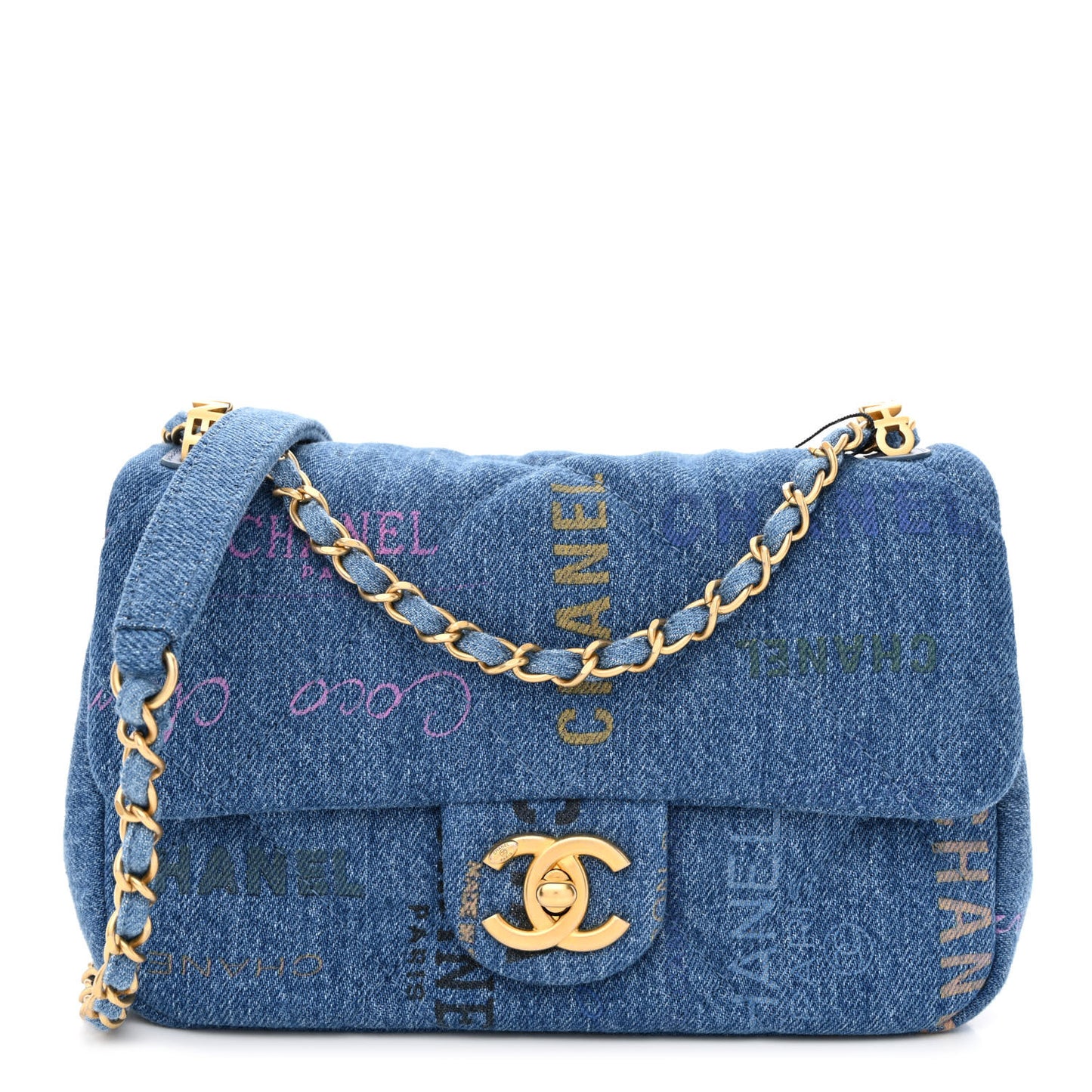 Denim Quilted Mini Denim Mood Rectangular Flap Blue Multicolor