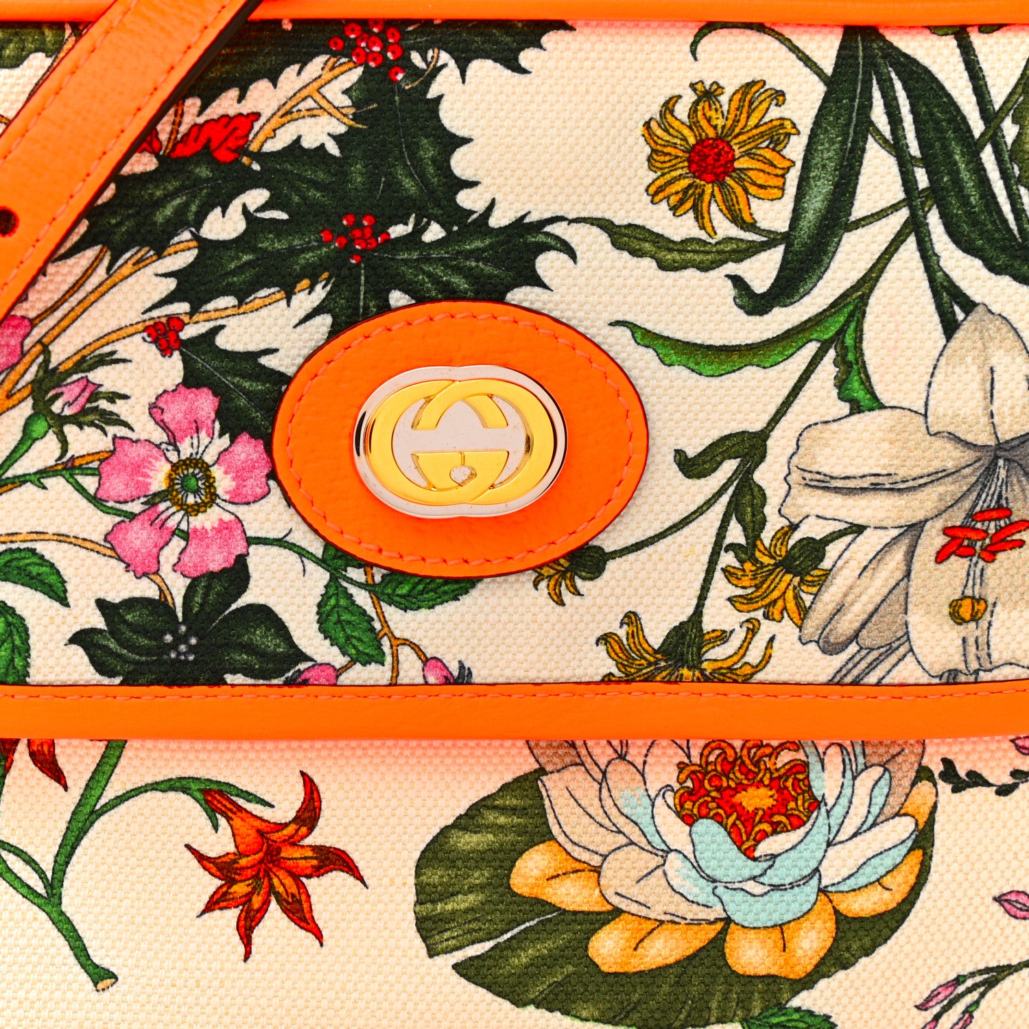Gucci Canvas Flora Floral Shoulder Bag White Orange Fluo 7 of 9